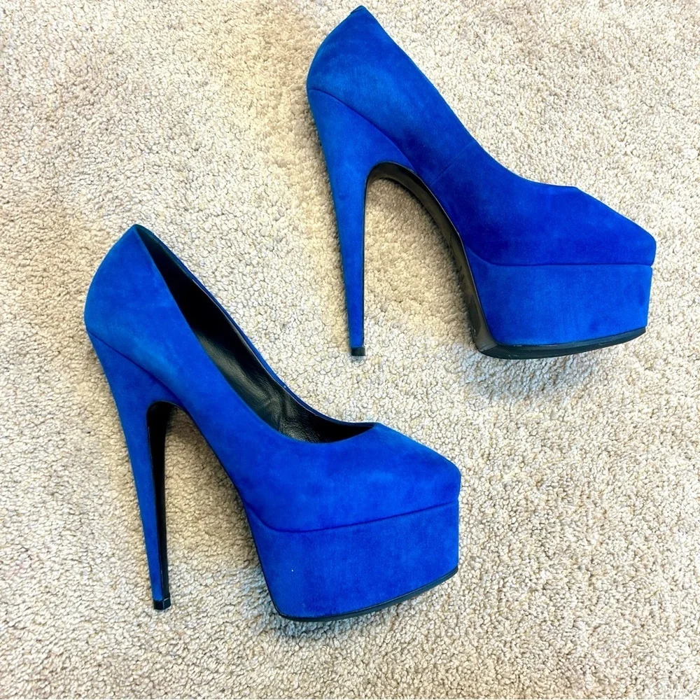 Giuseppe Zanotti blue suede Debra platform stiletto high heels Sz 39